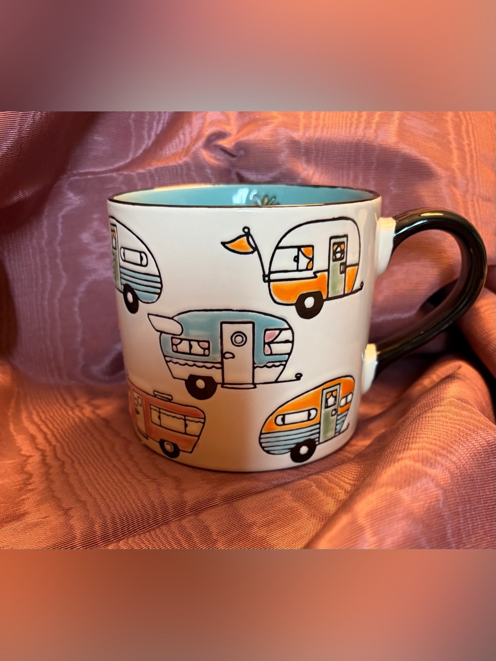 Spectrum NWOT Camper Van Mug in White with Orange & Teal Accents 18 ounces